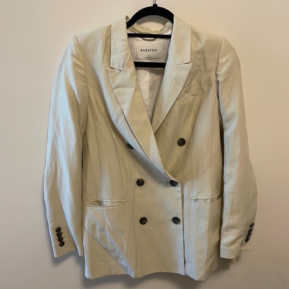Babaton double breasted linen blazer